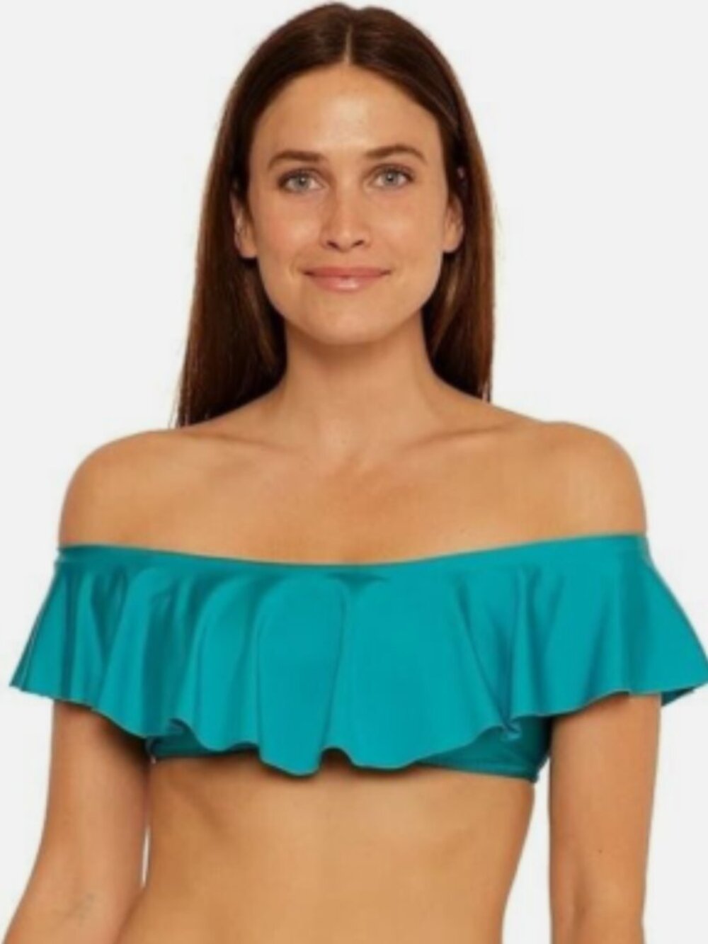 TRINA TURK Monaco Ruffle Off Shoulder Bikini Swimsuit Top Ceramic M NWT